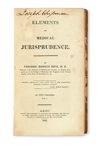 BECK, THEODRIC ROMEYN. Elements of Medical Jurisprudence. 2 vols. 1823